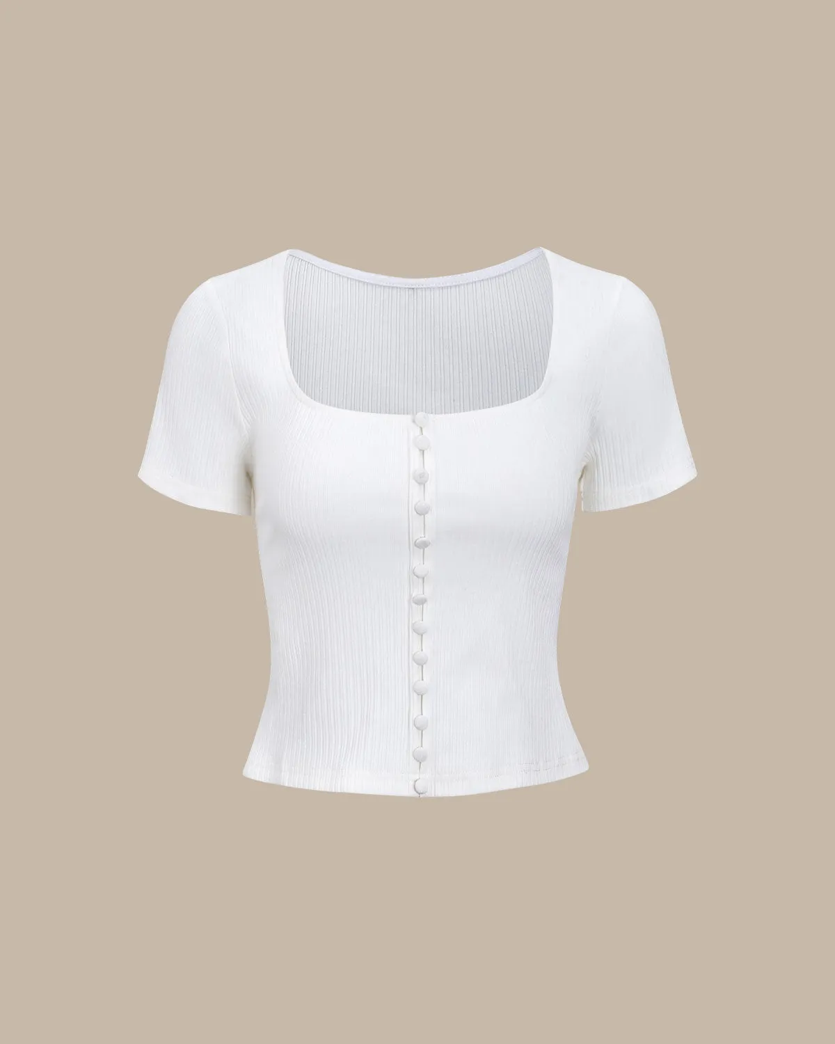 White Square Neck Ribbed Knit Tee sold by rihoas