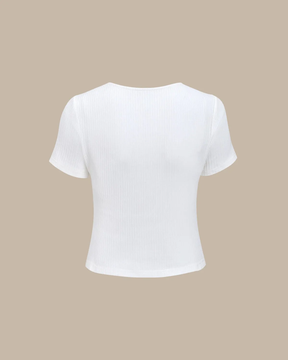 White Square Neck Ribbed Knit Tee sold by rihoas product image thumbnail 2