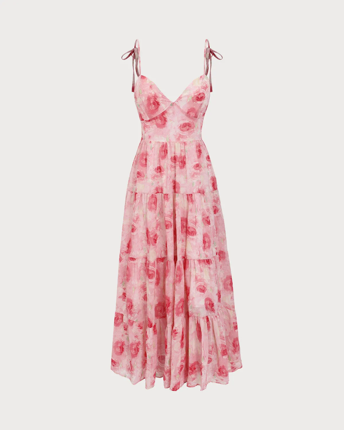 Pink Floral Tie Strap Midi Dress sold by rihoas