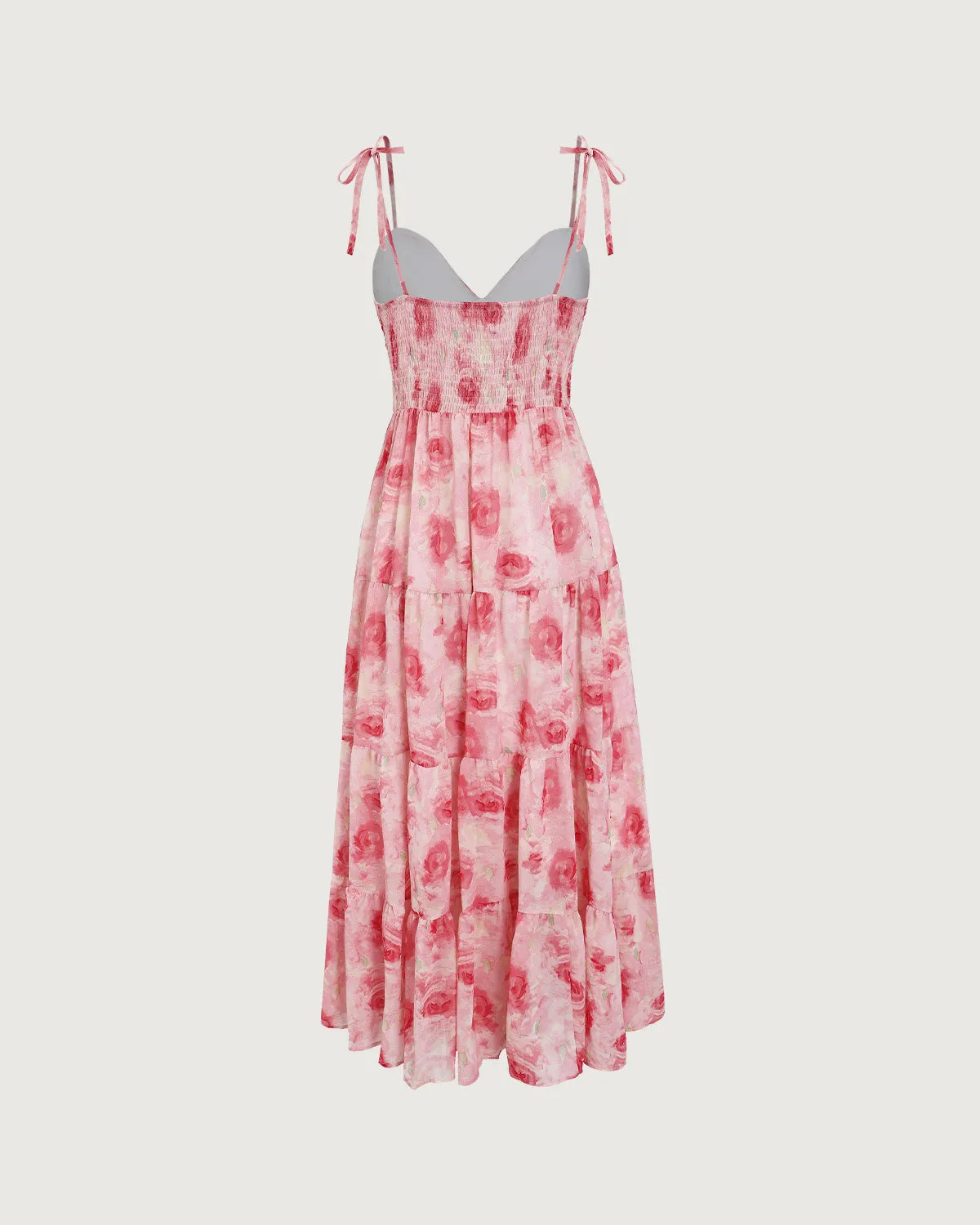 Pink Floral Tie Strap Midi Dress sold by rihoas product image thumbnail 2
