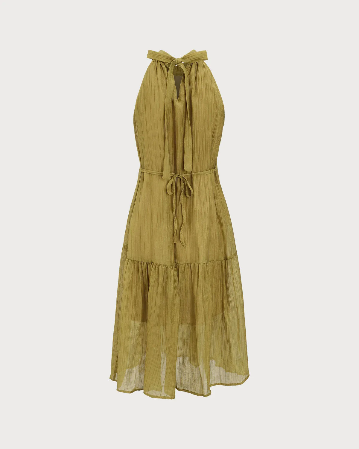 Green Ruffle Tie Neck Midi Dress sold by rihoas product image thumbnail 2