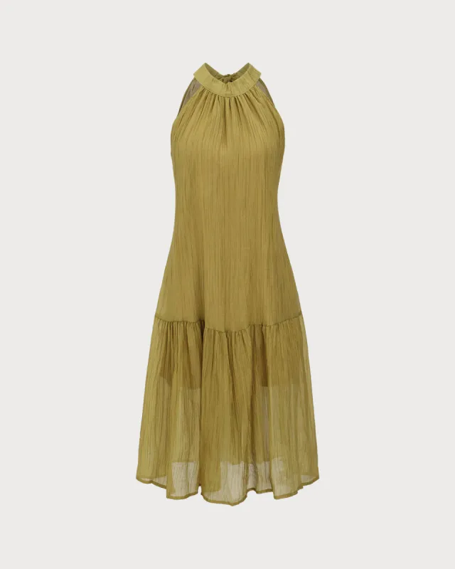 Green Ruffle Tie Neck Midi Dress sold by rihoas