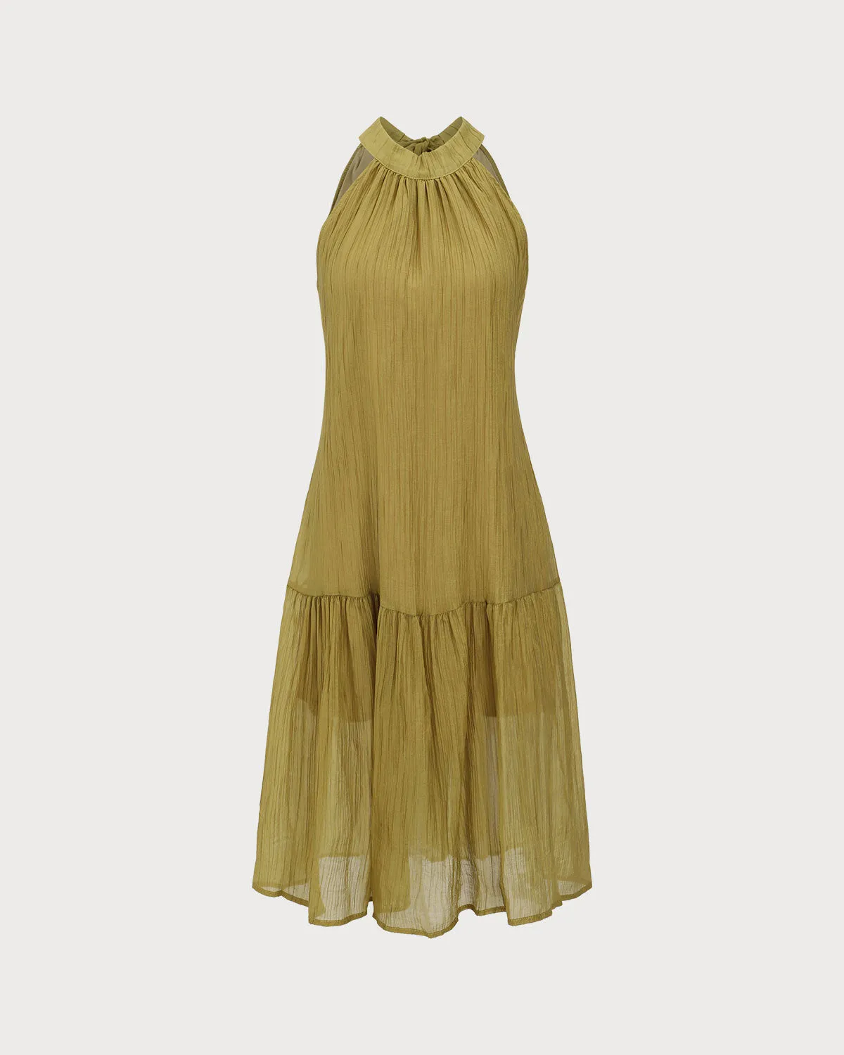 Green Ruffle Tie Neck Midi Dress sold by rihoas