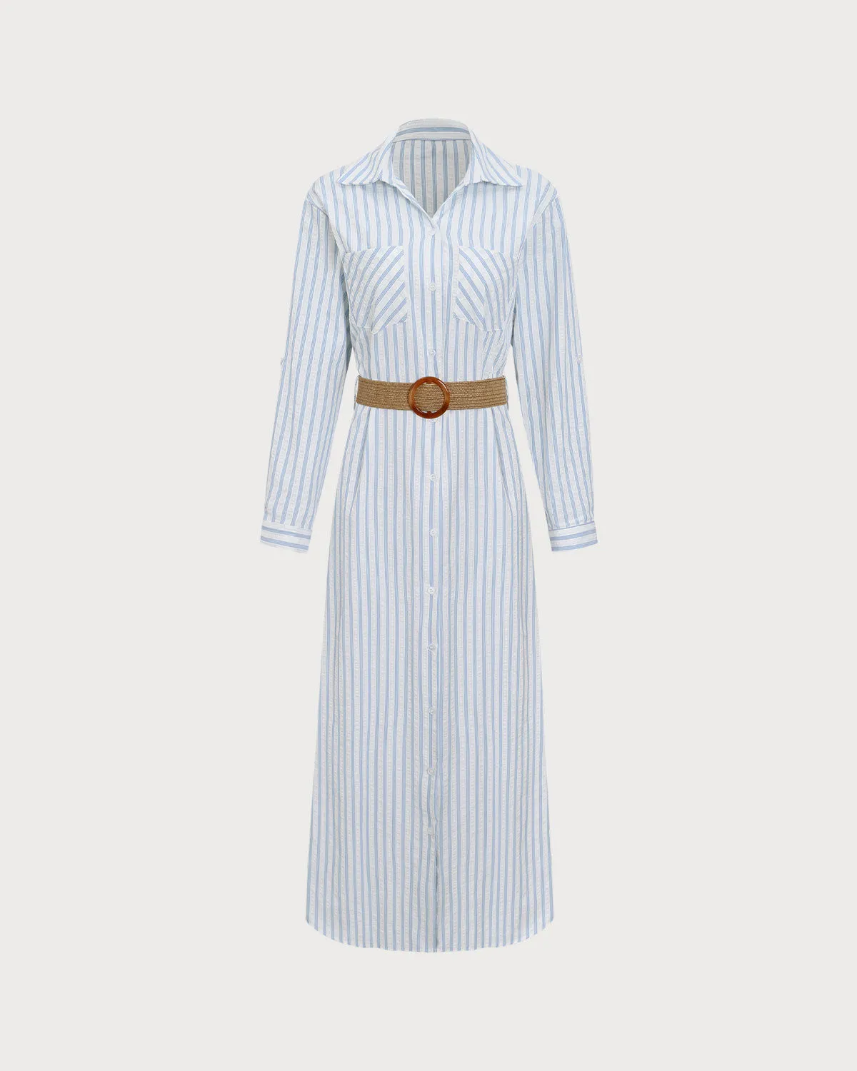 Blue Striped Belted Midi Dress sold by rihoas