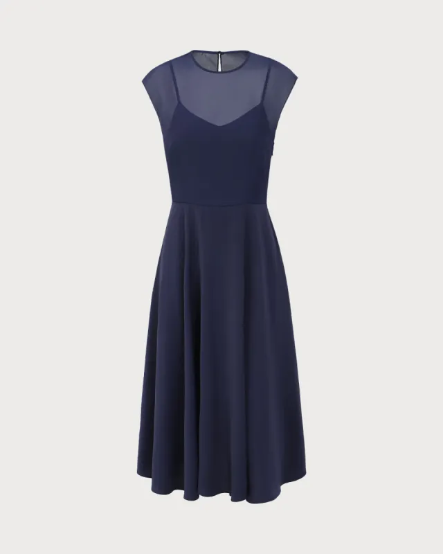 Navy See-through Cap Sleeve Midi Dress sold by rihoas