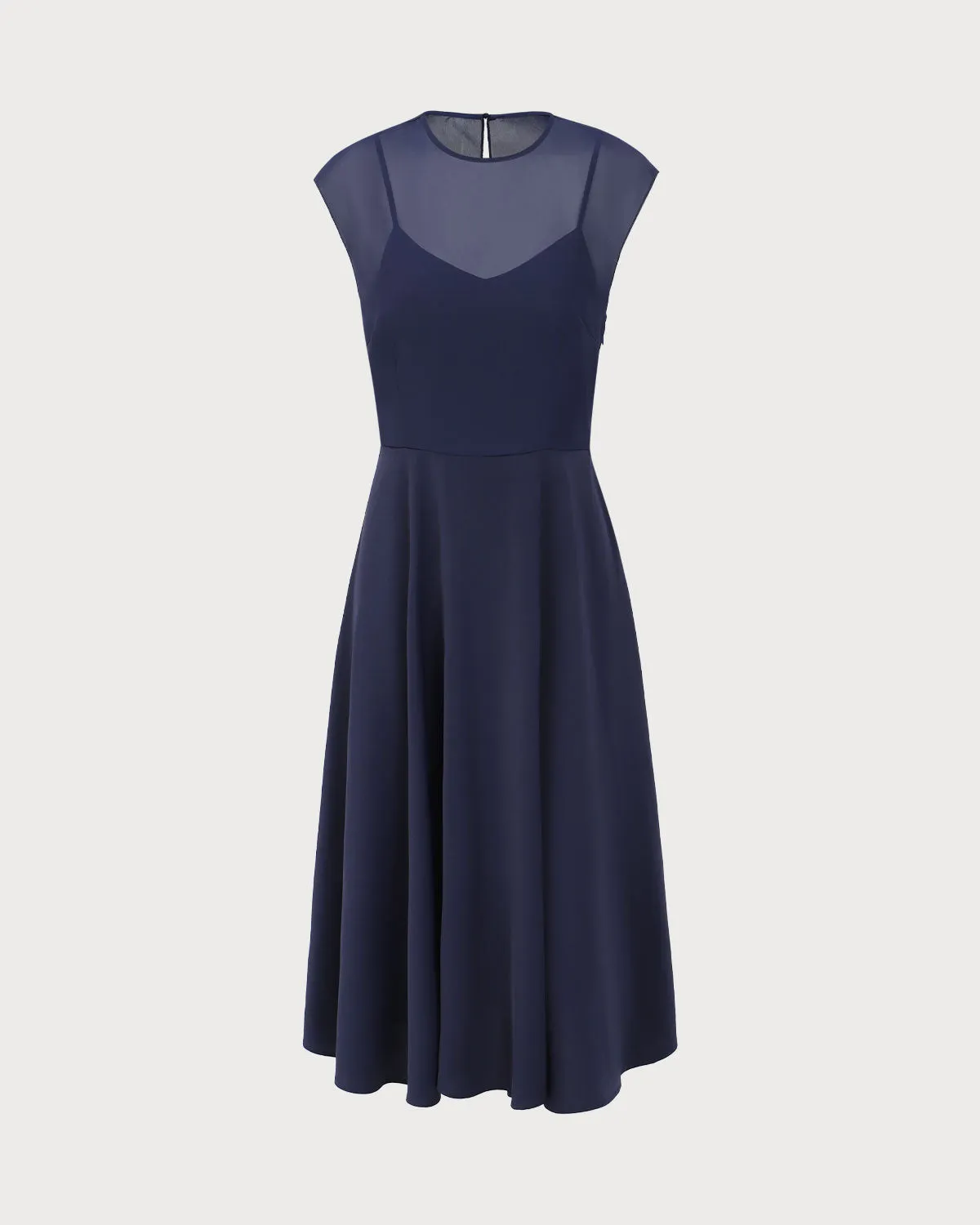 Navy See-through Cap Sleeve Midi Dress sold by rihoas