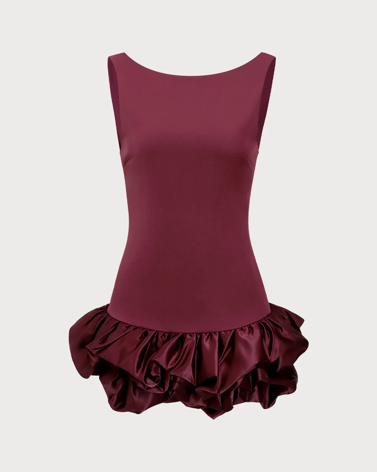 Wine Red Boat Neck Satin Mini Dress sold by rihoas