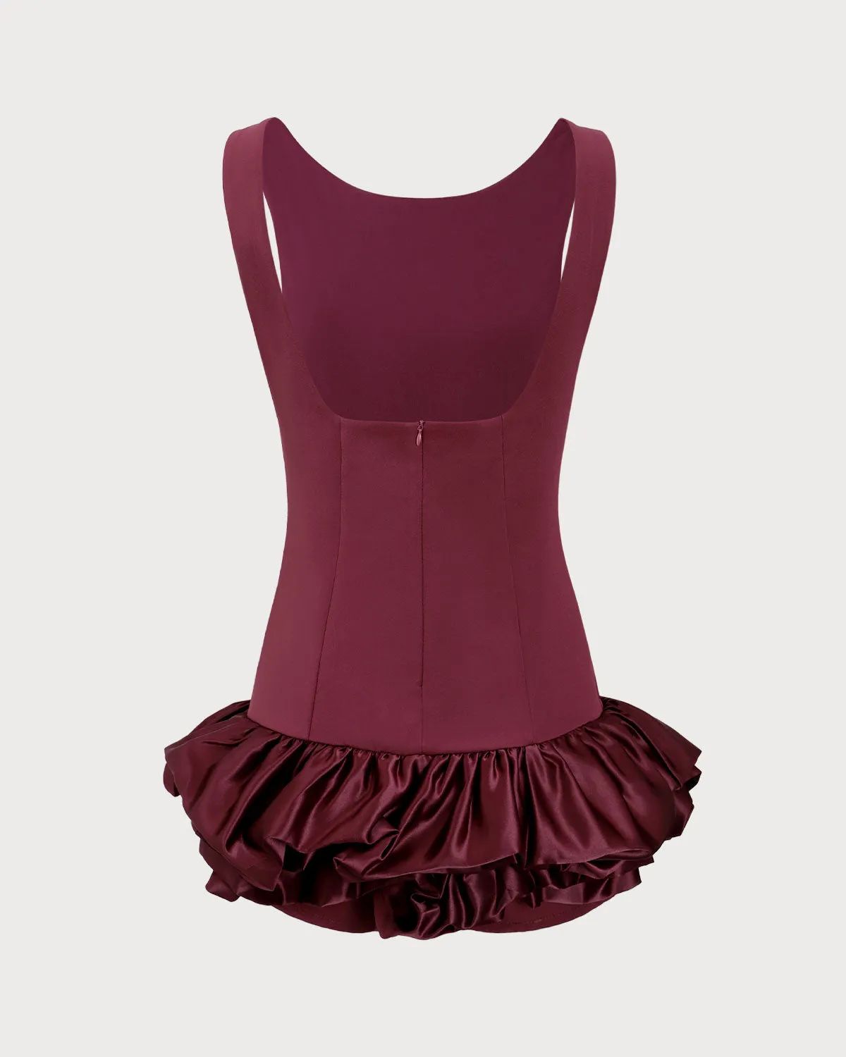 Wine Red Boat Neck Satin Mini Dress sold by rihoas product image thumbnail 2