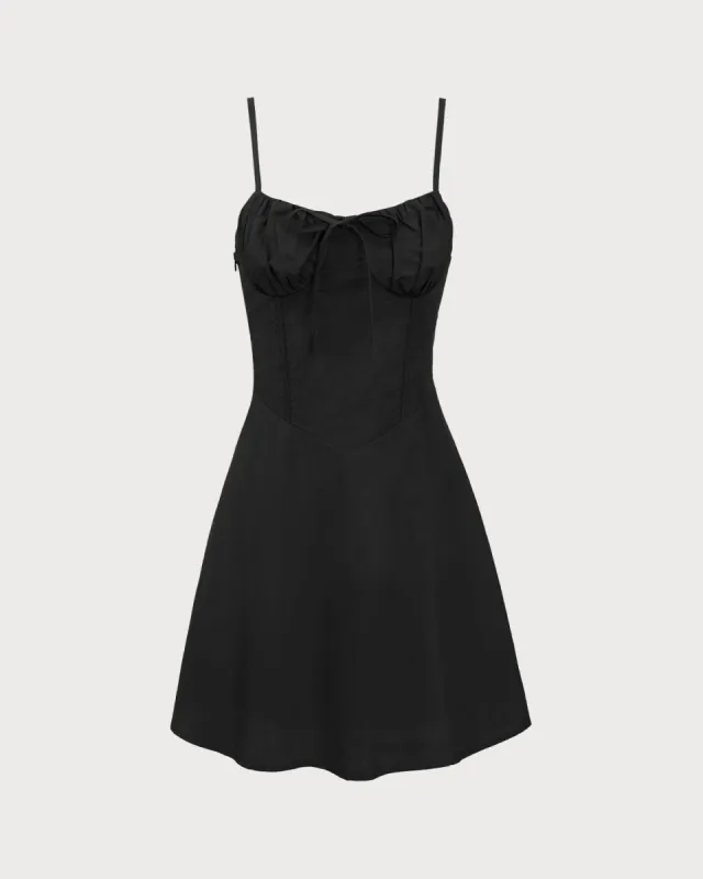 Black Ruched Slip Mini Dress sold by rihoas