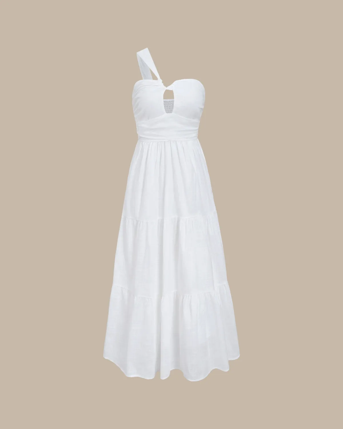 White Ruched One Shoulder Midi Dress sold by rihoas