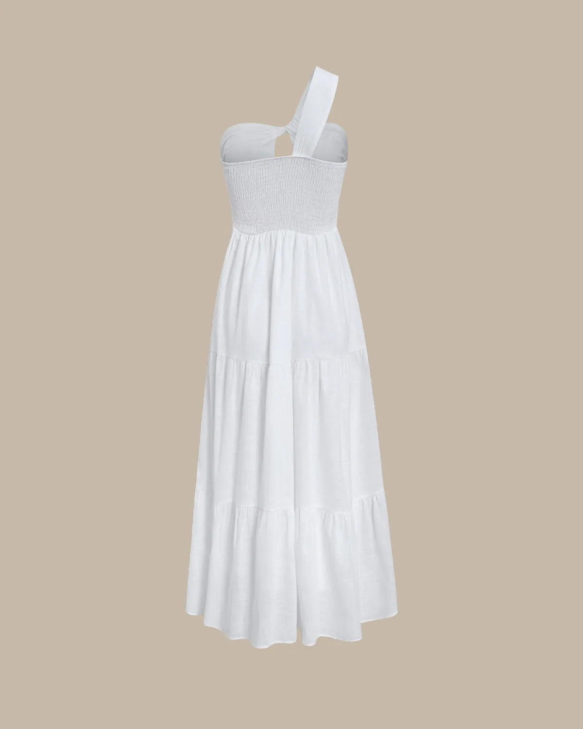 White Ruched One Shoulder Midi Dress sold by rihoas product image thumbnail 2