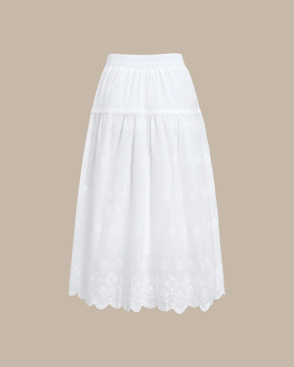 White Embroidery A-Line Midi Skirt sold by rihoas product image thumbnail 2