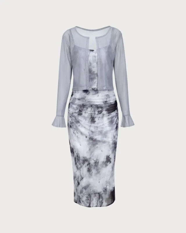 Grey Tie Dye Two Piece Midi Dress sold by rihoas