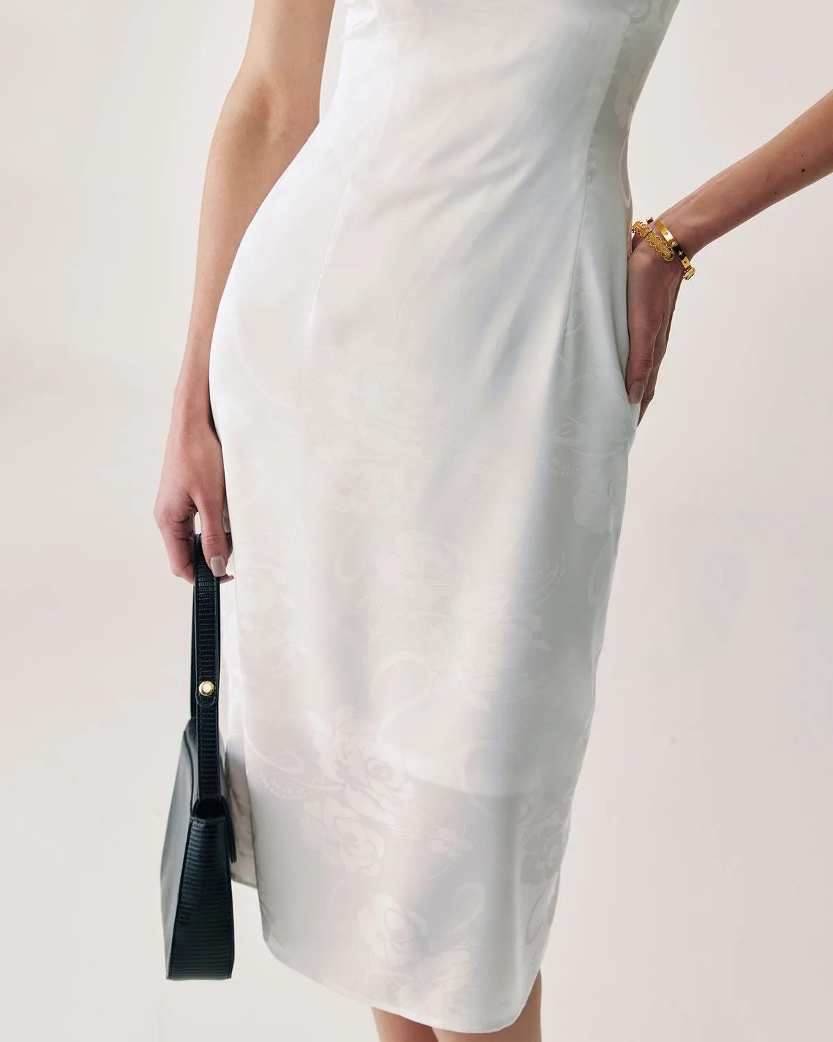 White Beaded Strap Slip Midi Dress sold by rihoas product image thumbnail 2