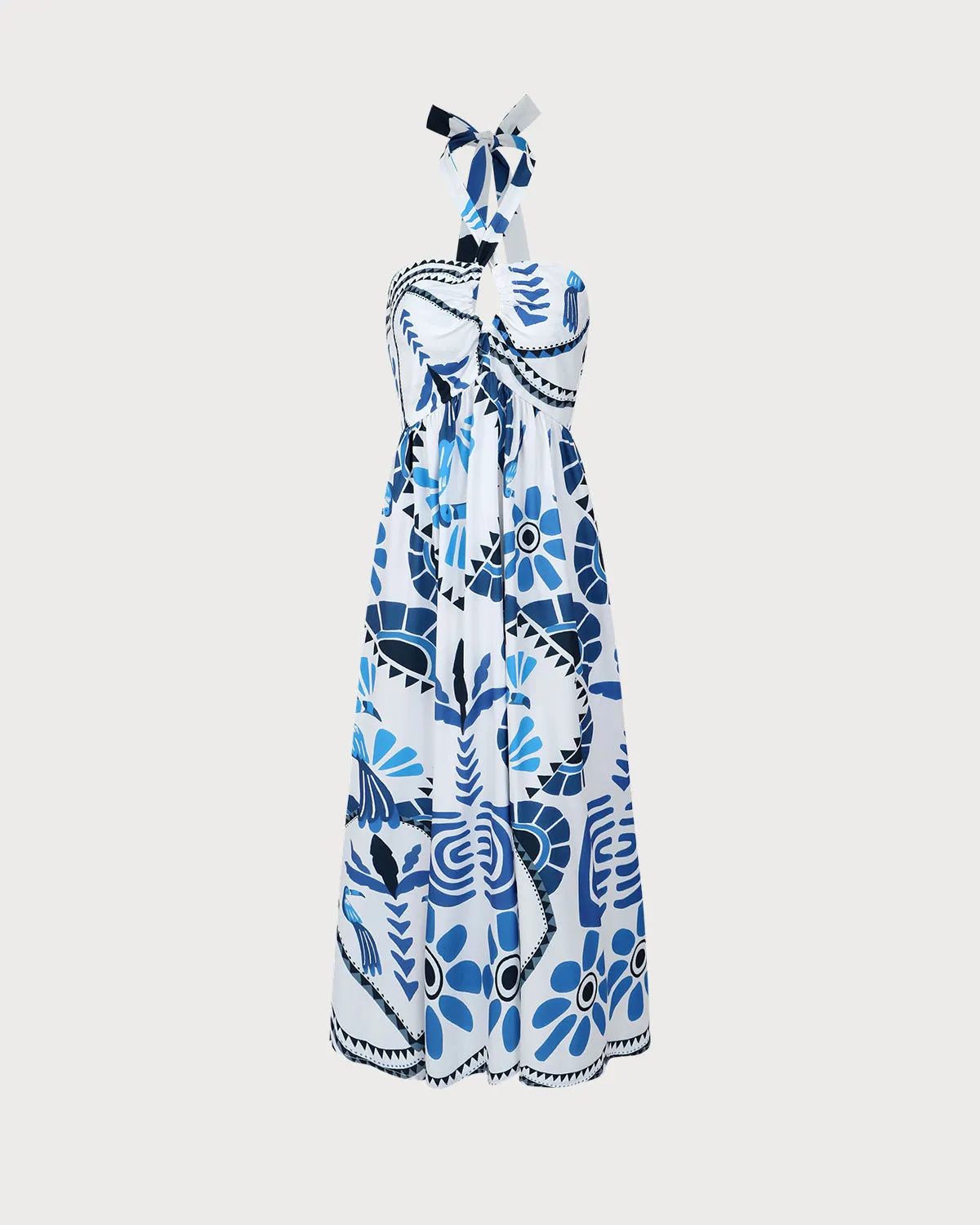 Blue Floral Halter Maxi Dress sold by rihoas