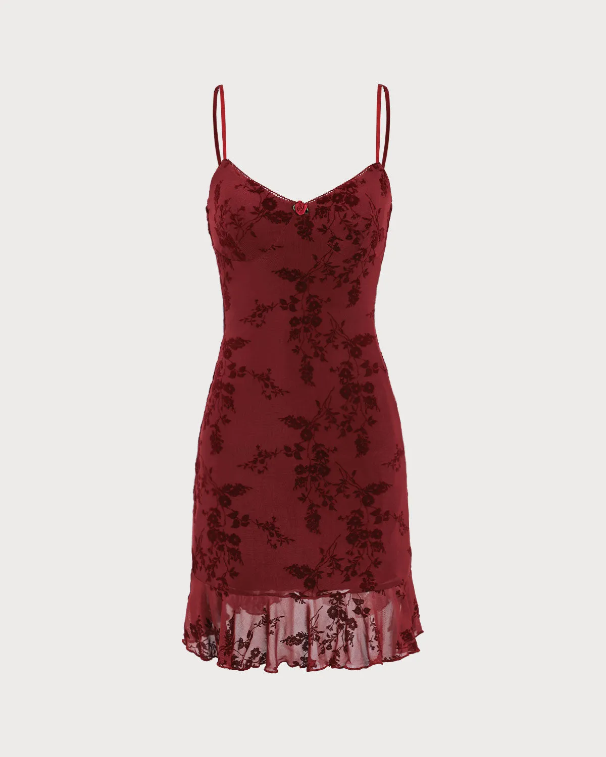 Red Floral Mesh Slip Mini Dress sold by rihoas