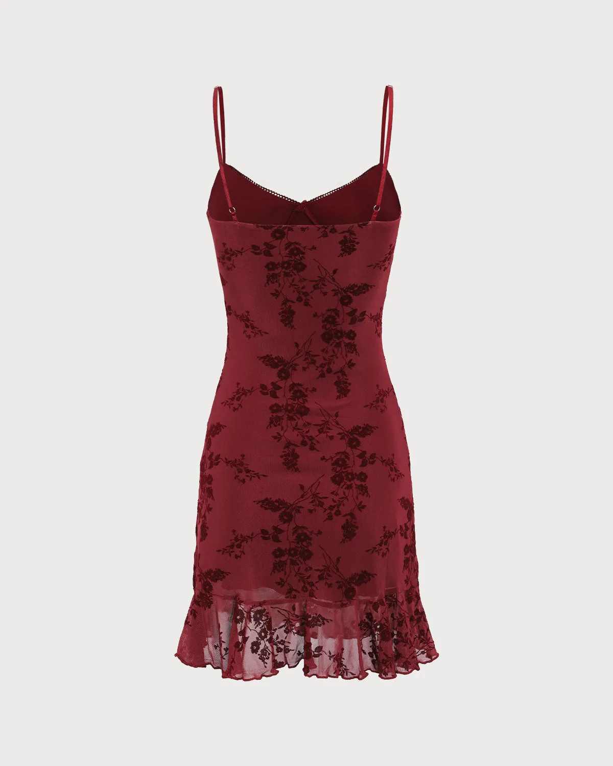 Red Floral Mesh Slip Mini Dress sold by rihoas product image thumbnail 2