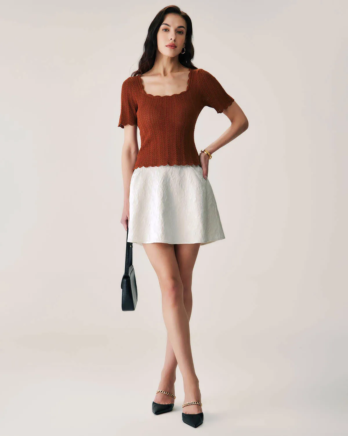 Beige Jacquard A-Line Mini Skirt sold by rihoas product image thumbnail 4