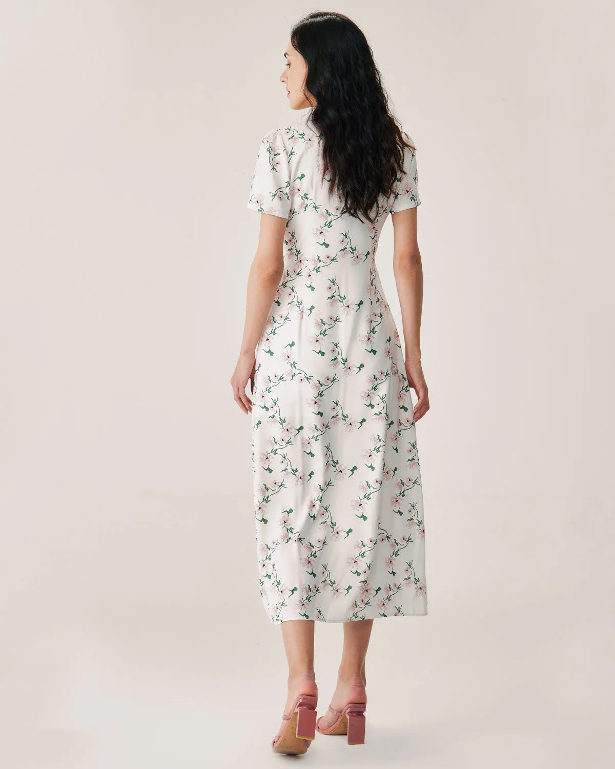 White Floral V-Neck Maxi Dress sold by rihoas product image thumbnail 4