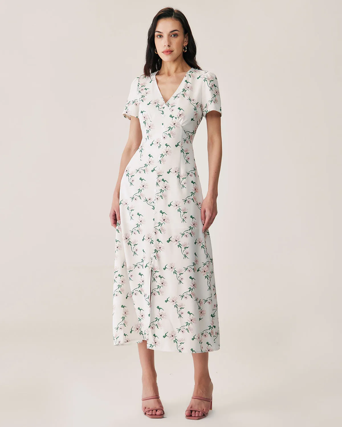 White Floral V-Neck Maxi Dress sold by rihoas product image thumbnail 3