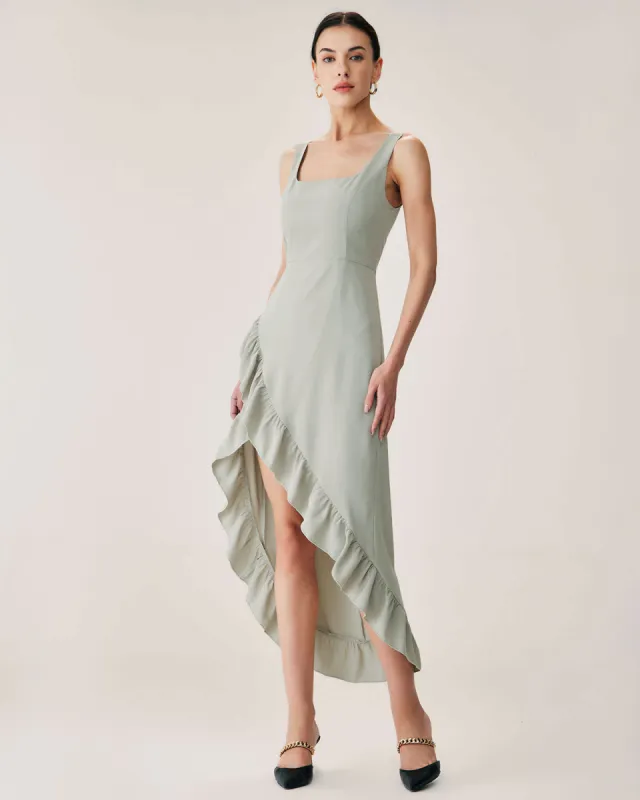 Green Ruffle Slit Slip Maxi Dress sold by rihoas