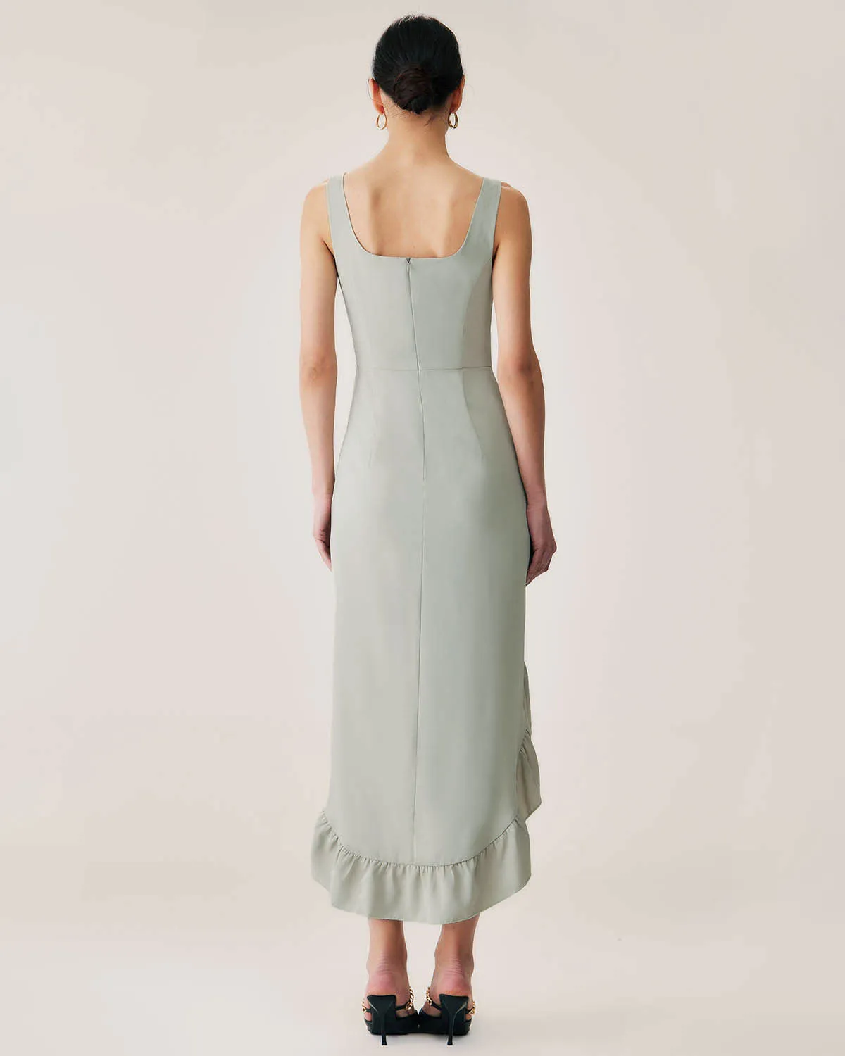 Green Ruffle Slit Slip Maxi Dress sold by rihoas product image thumbnail 5