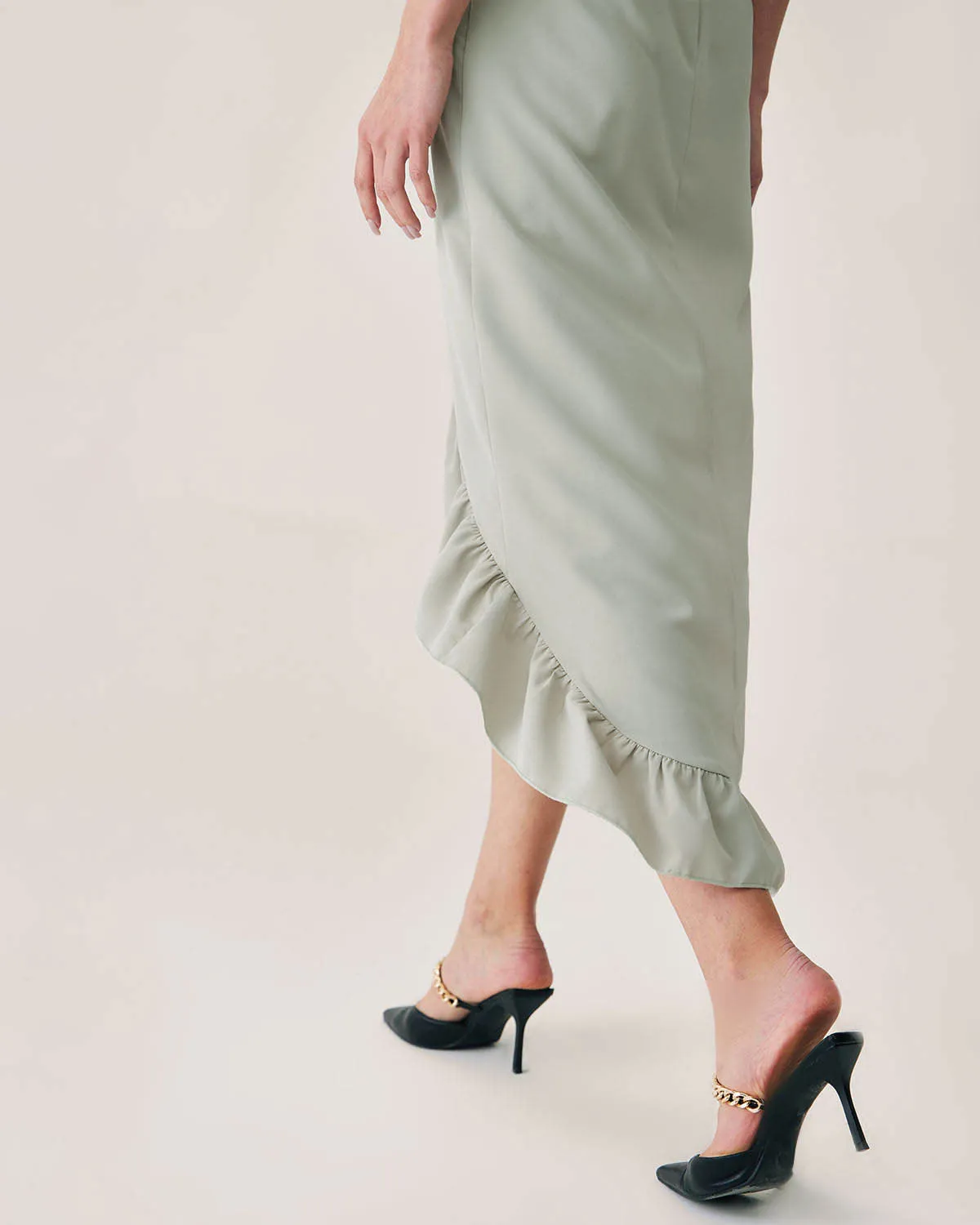 Green Ruffle Slit Slip Maxi Dress sold by rihoas product image thumbnail 4