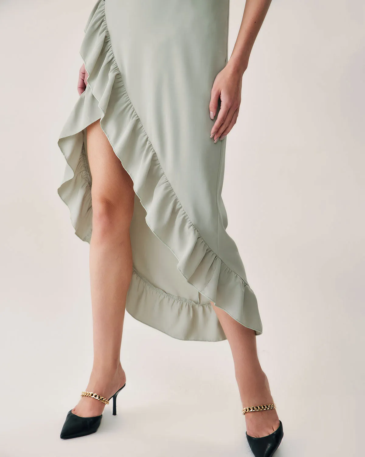 Green Ruffle Slit Slip Maxi Dress sold by rihoas product image thumbnail 3