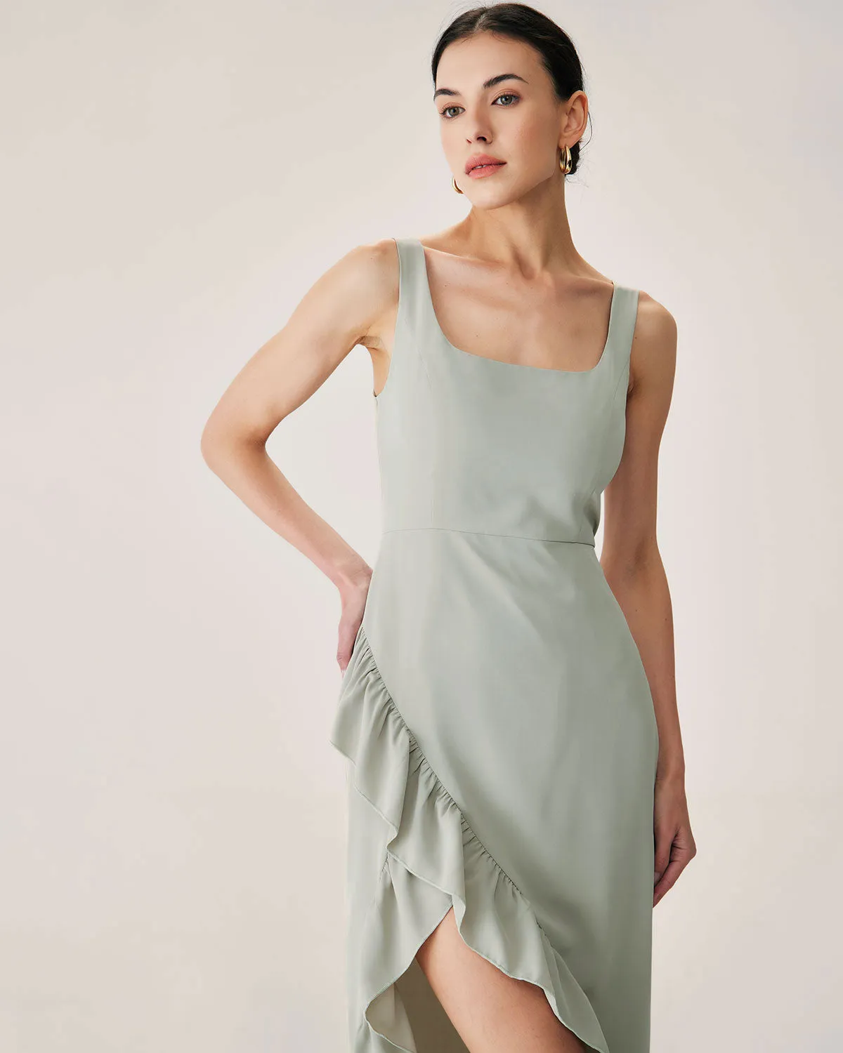 Green Ruffle Slit Slip Maxi Dress sold by rihoas product image thumbnail 2