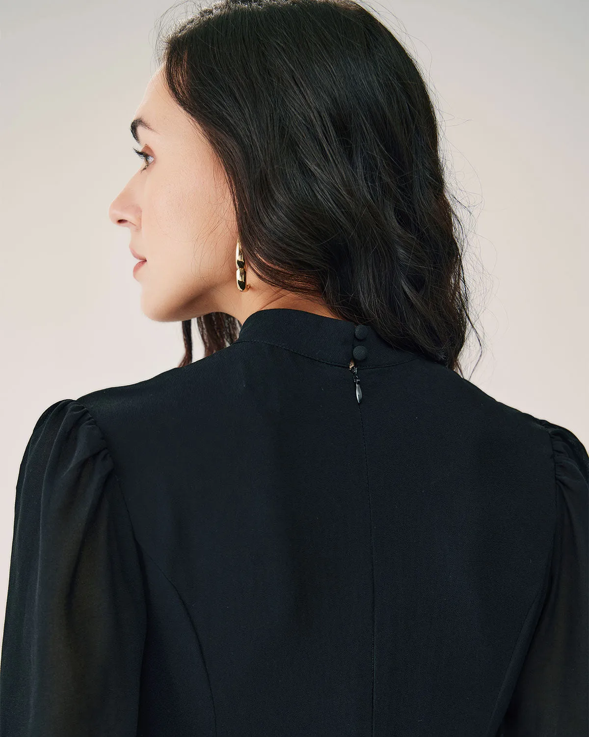 Black Sheer Turtleneck Flowy Midi Dress sold by rihoas product image thumbnail 3