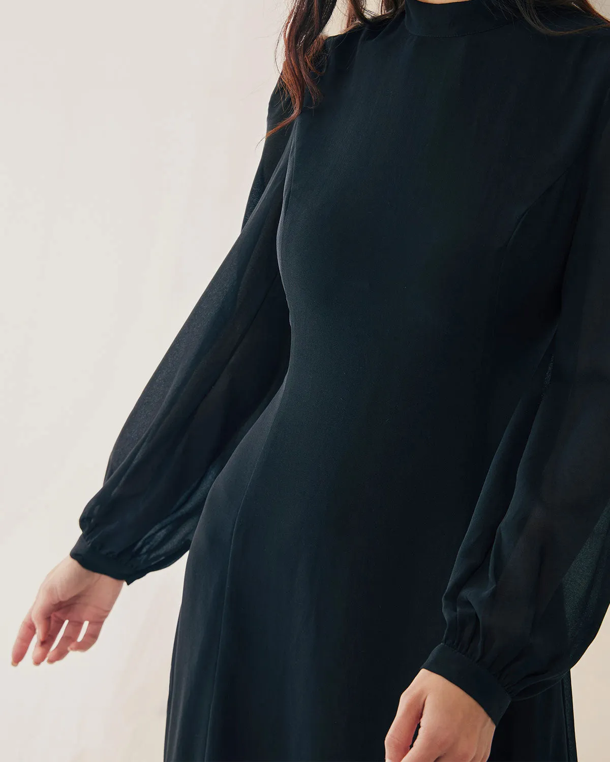 Black Sheer Turtleneck Flowy Midi Dress sold by rihoas product image thumbnail 2