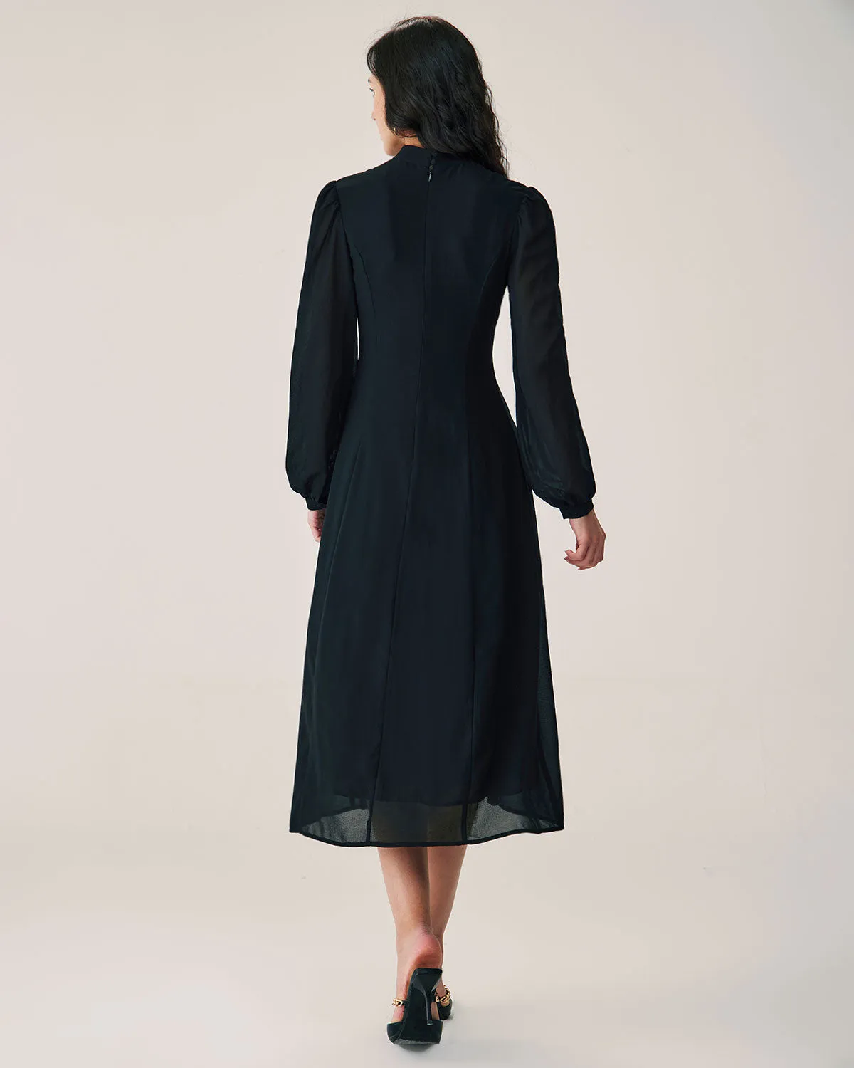 Black Sheer Turtleneck Flowy Midi Dress sold by rihoas product image thumbnail 5