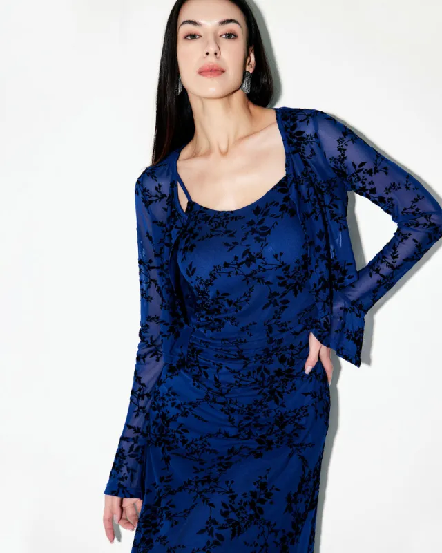 Blue Floral Mesh Slip Maxi Dress sold by rihoas