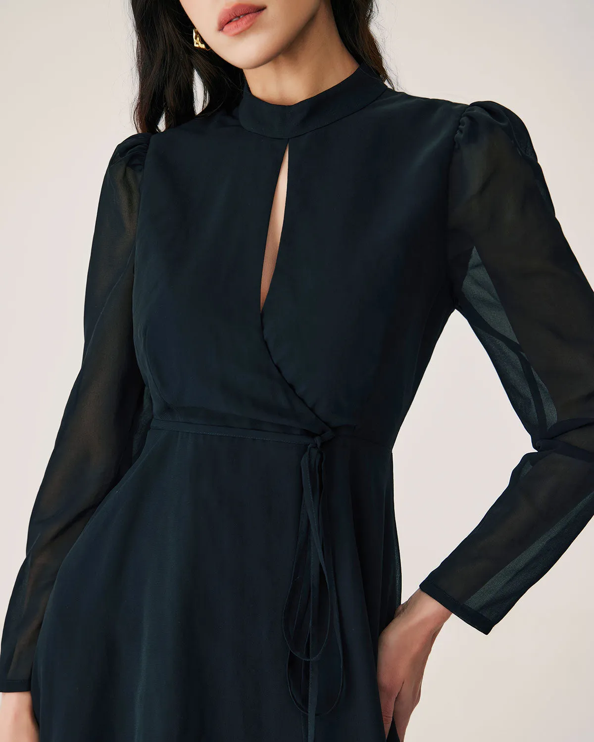 Black Chiffon Wrap Mini Dress sold by rihoas product image thumbnail 2