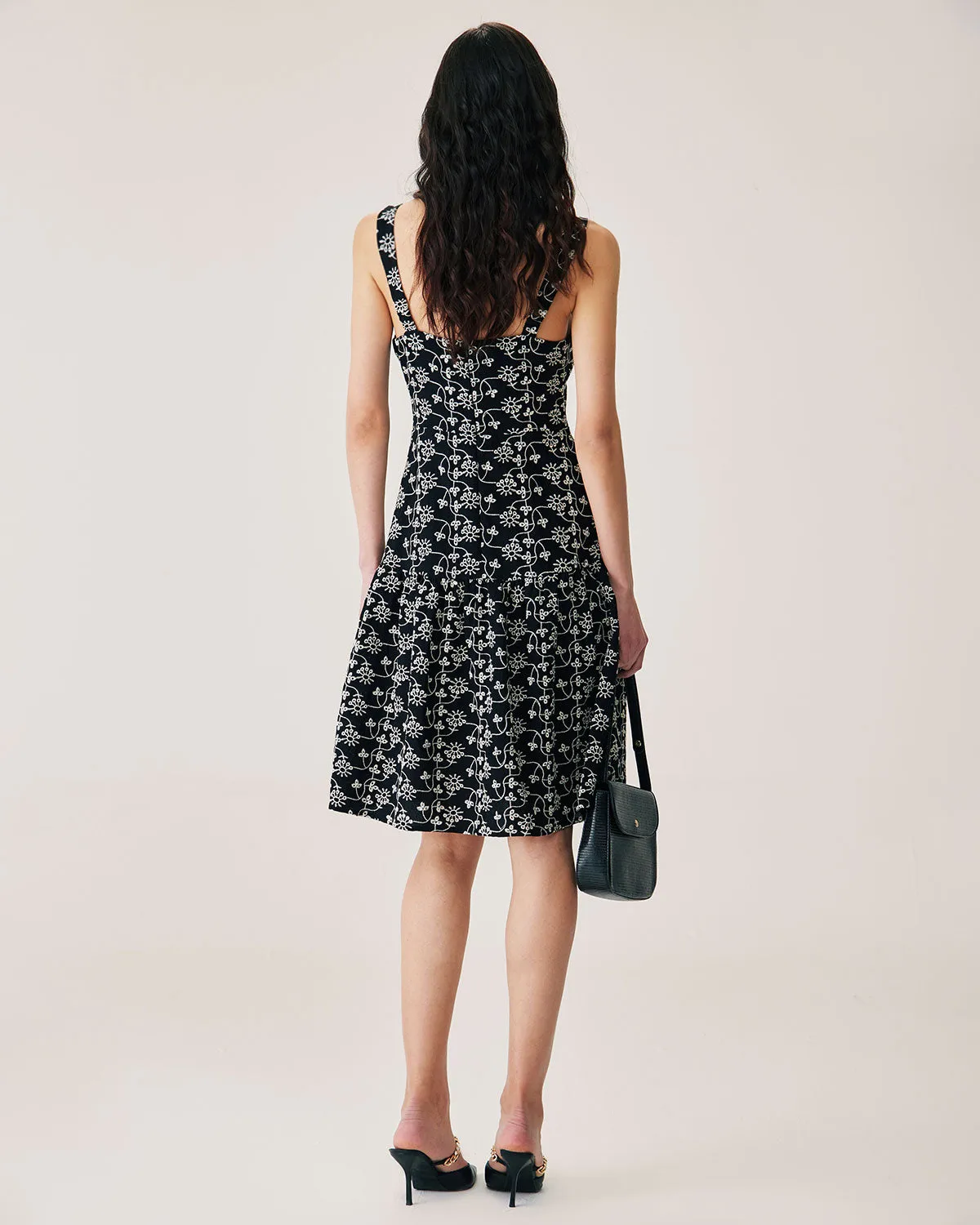 Black Floral Embroidery Slip Midi Dress sold by rihoas product image thumbnail 3