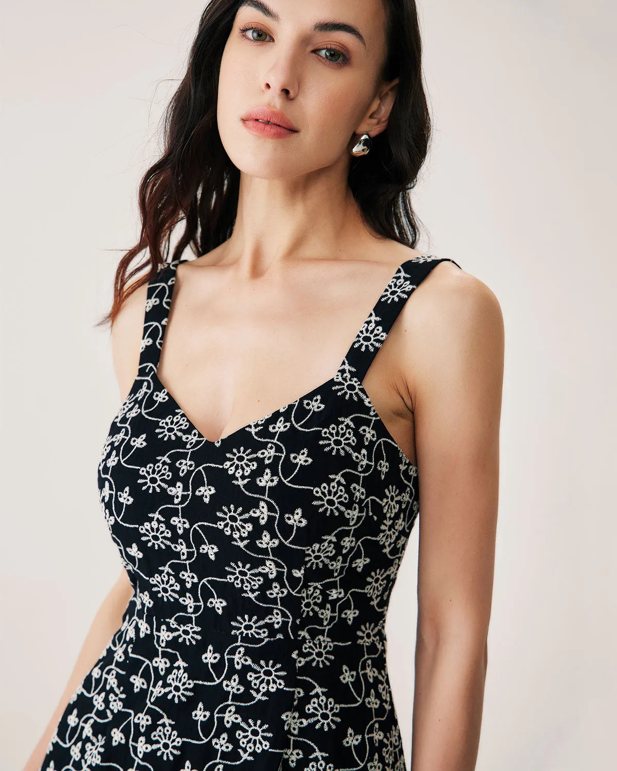 Black Floral Embroidery Slip Midi Dress sold by rihoas product image thumbnail 2