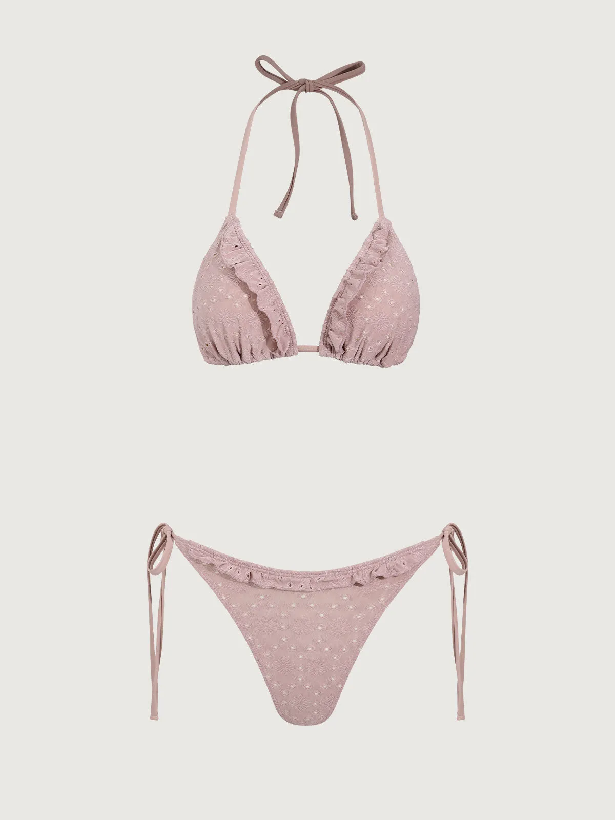 Pink Ruffle Drawstring Bikini Three Piece Suit sold by rihoas product image thumbnail 5