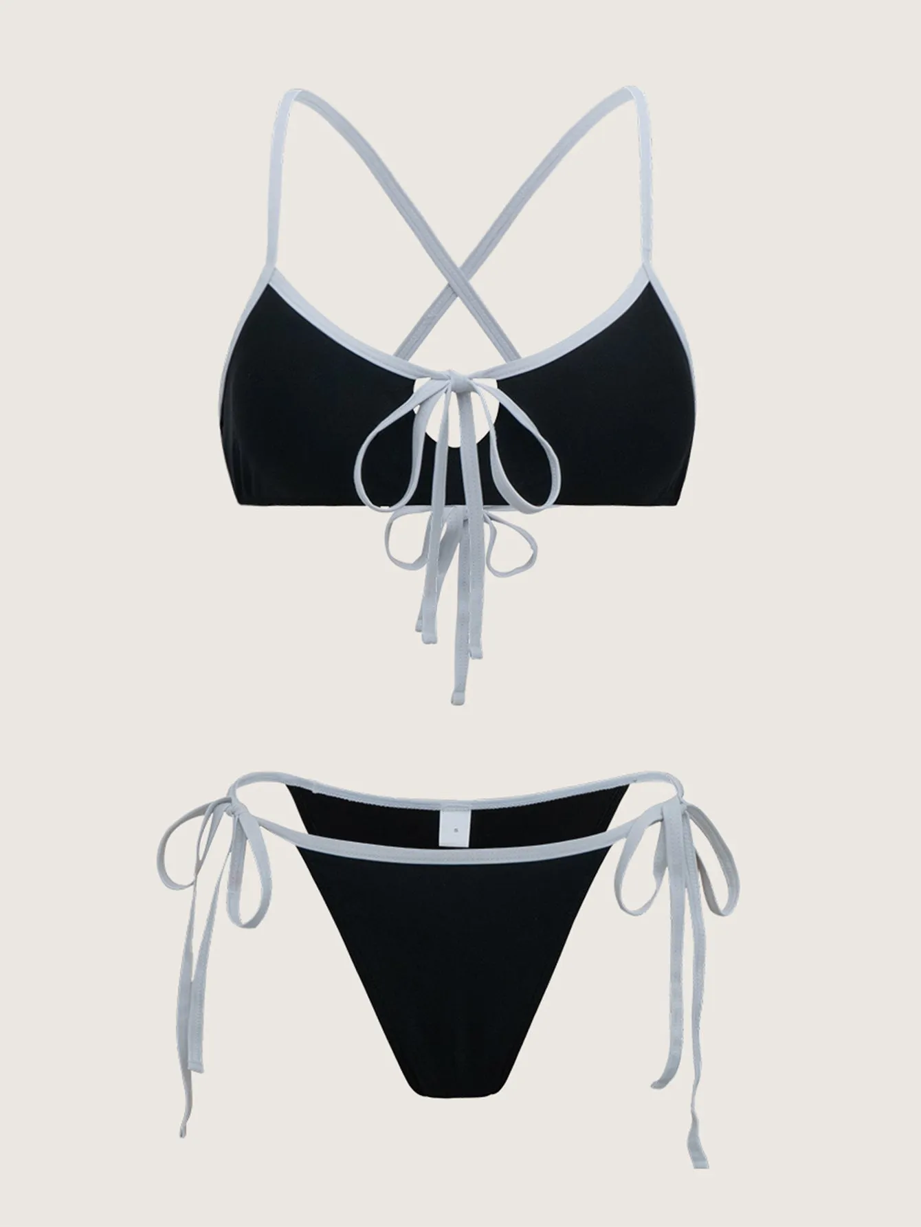 Black Contrast Tie Front Bikini Set sold by rihoas product image thumbnail 5