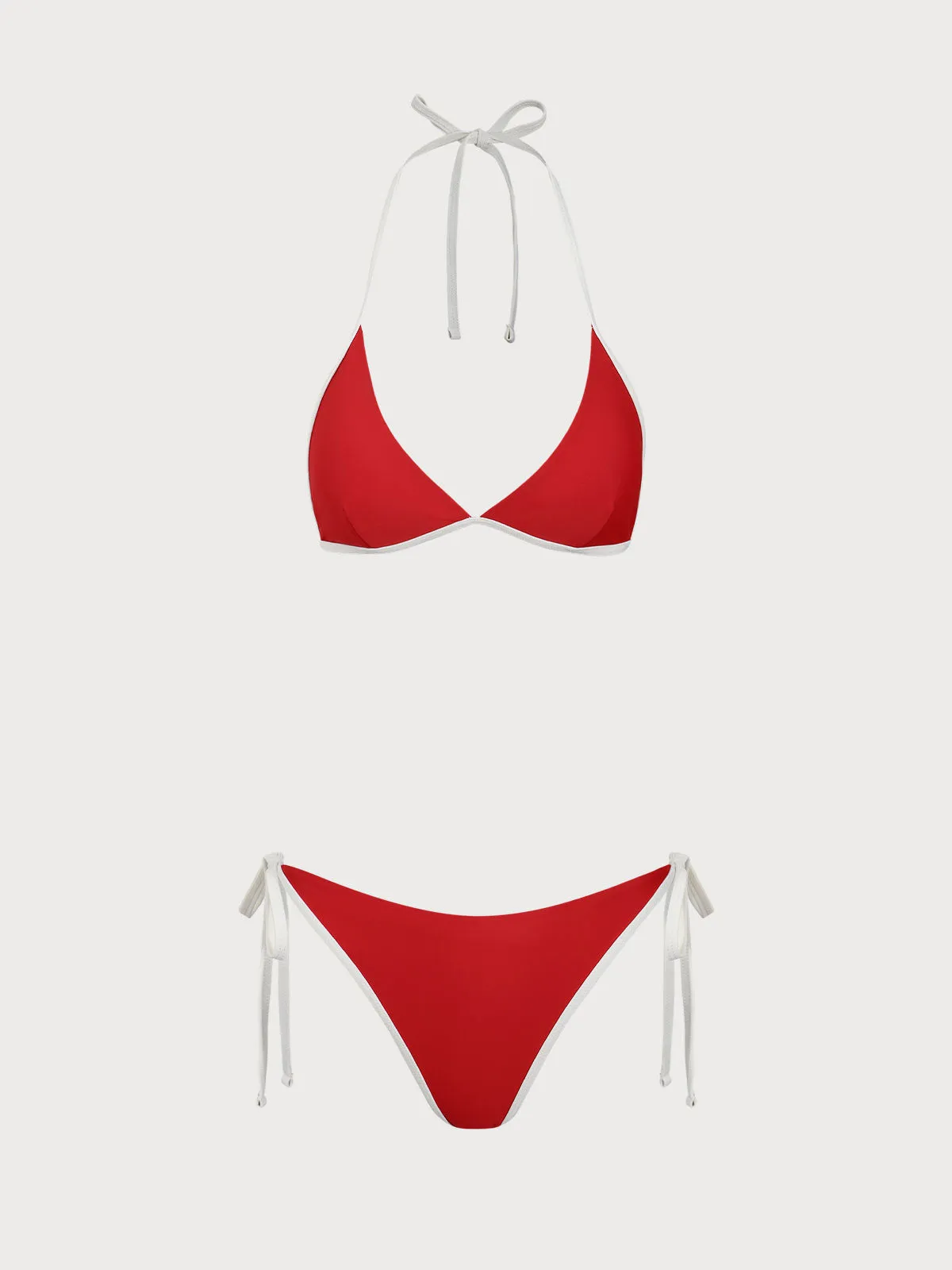 Red Contrasting Halter Triangle Bikini Set sold by rihoas product image thumbnail 5