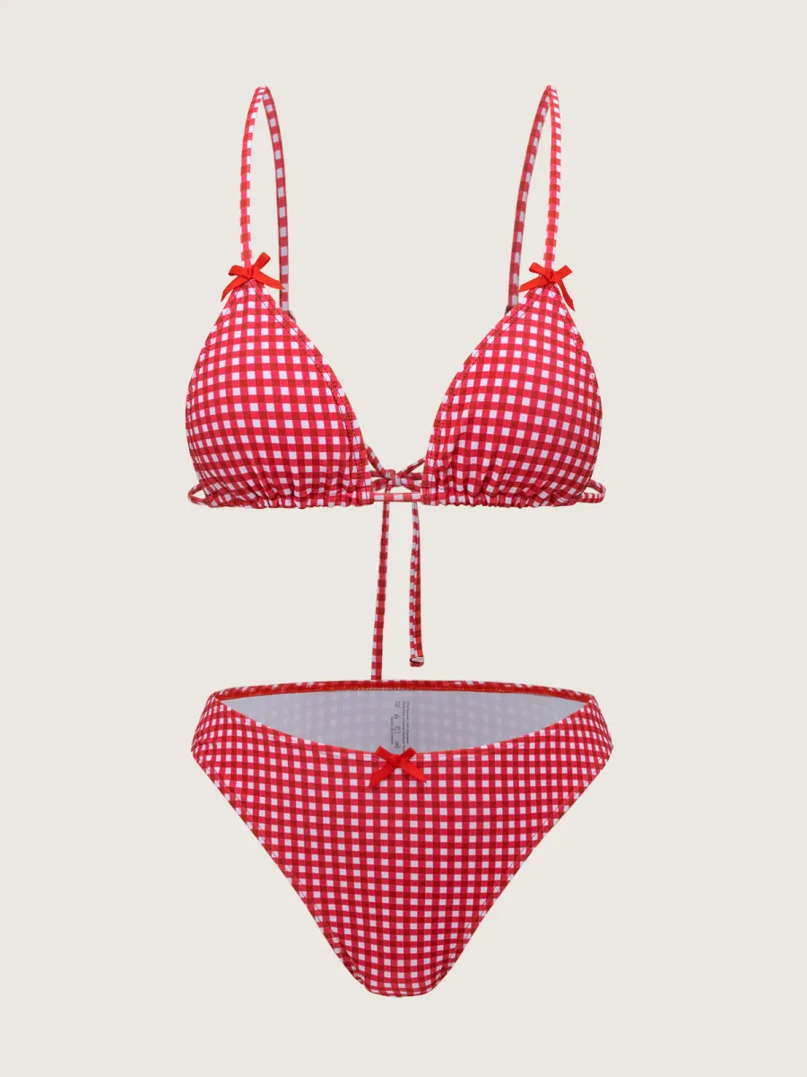 Red Plaid knot Bikini Set sold by rihoas