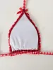 Red Plaid knot Bikini Set sold by rihoas