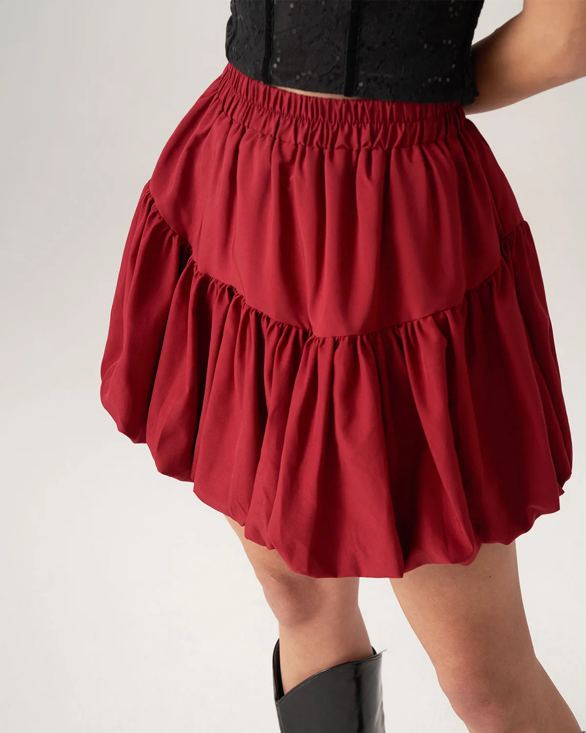 Bettydress-Red Elastic Waist Bubble Mini Skirt sold by rihoas product image thumbnail 2