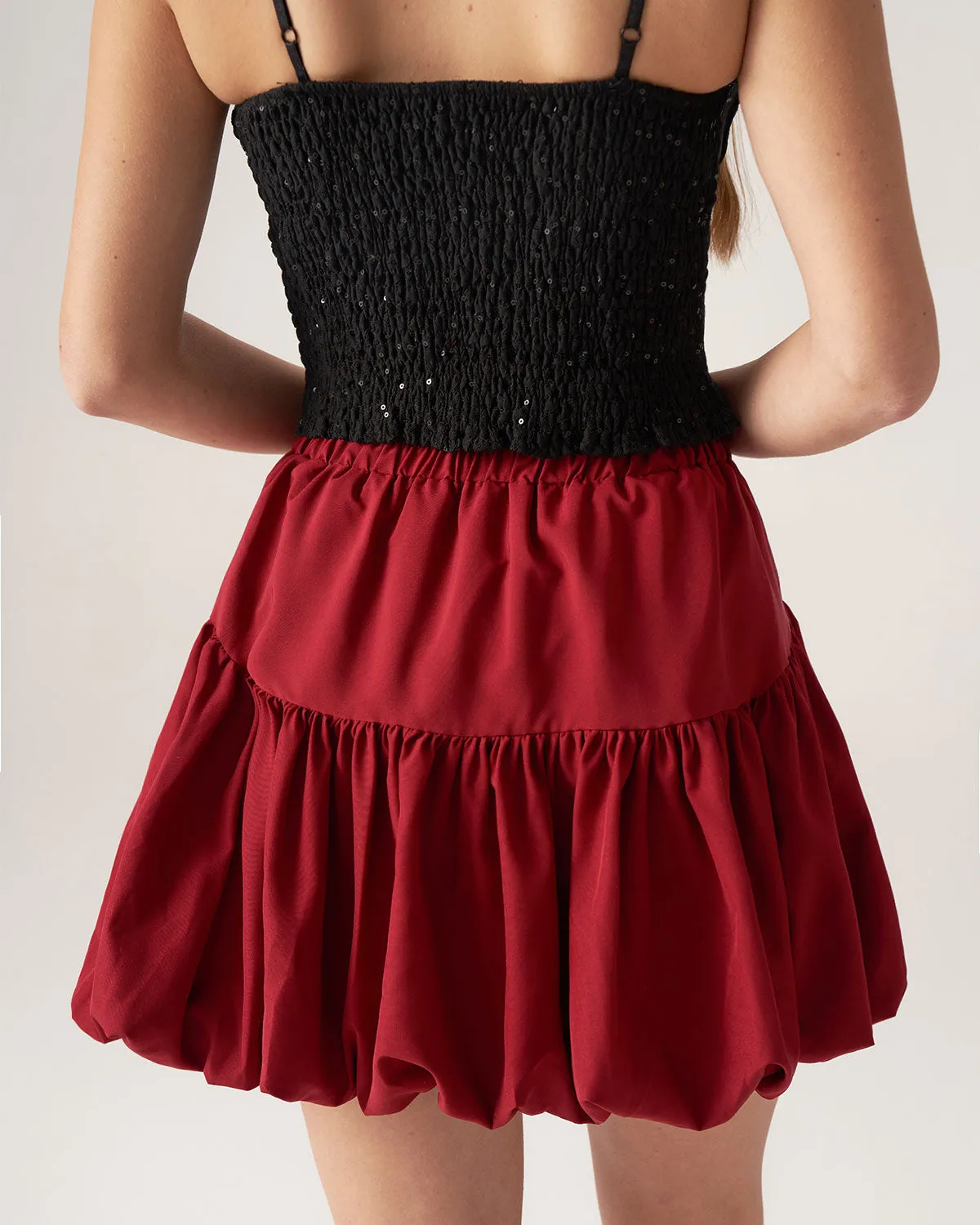 Bettydress-Red Elastic Waist Bubble Mini Skirt sold by rihoas product image thumbnail 3