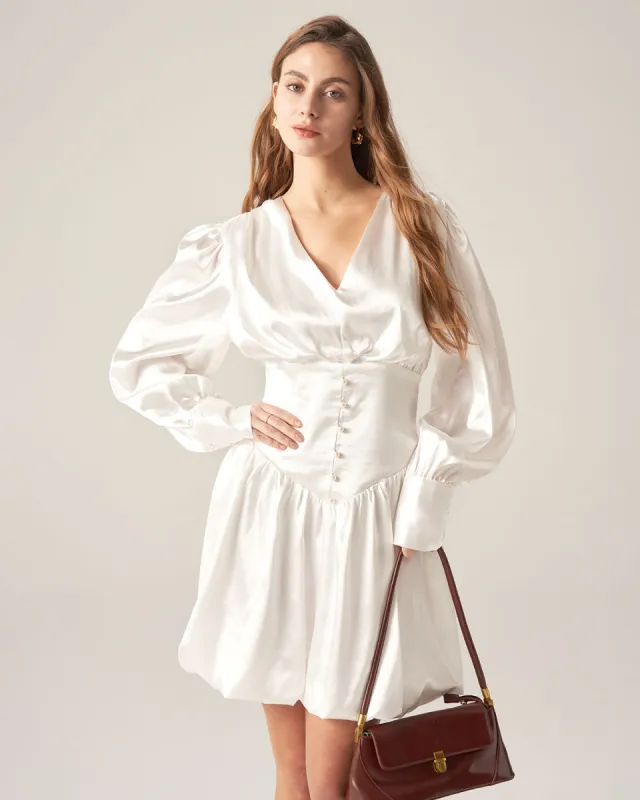 Beige Satin Button Mini Dress sold by rihoas