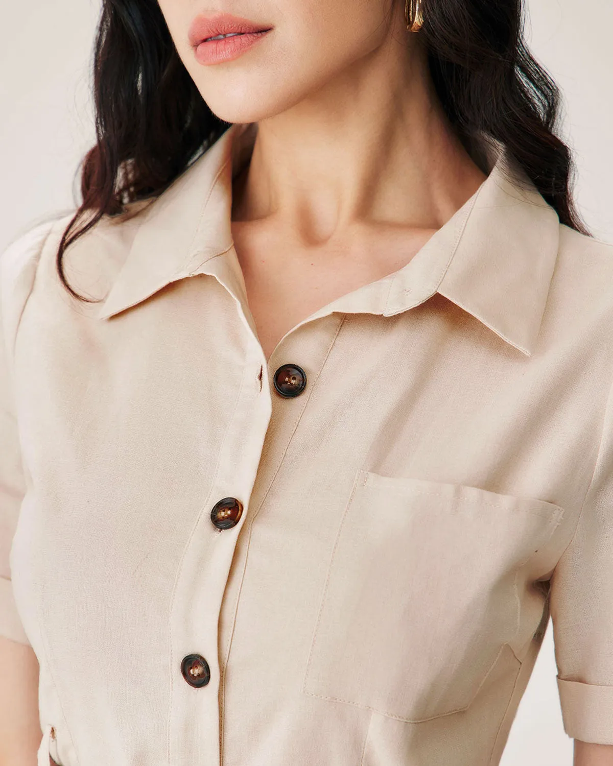 Apricot Collared Belted Mini Dress sold by rihoas product image thumbnail 2