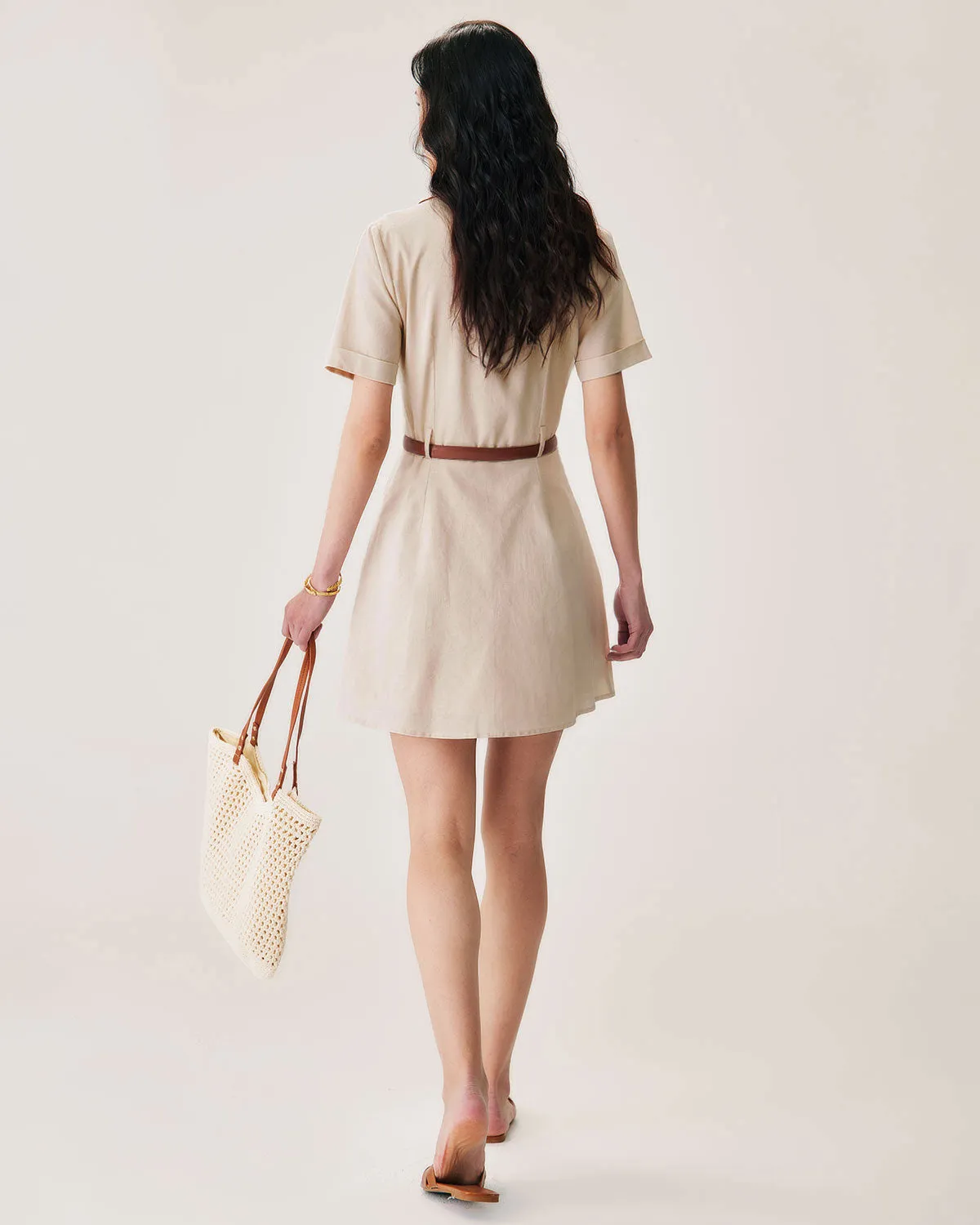 Apricot Collared Belted Mini Dress sold by rihoas product image thumbnail 4