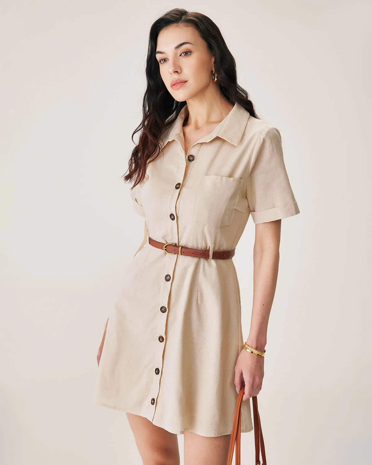 Apricot Collared Belted Mini Dress sold by rihoas