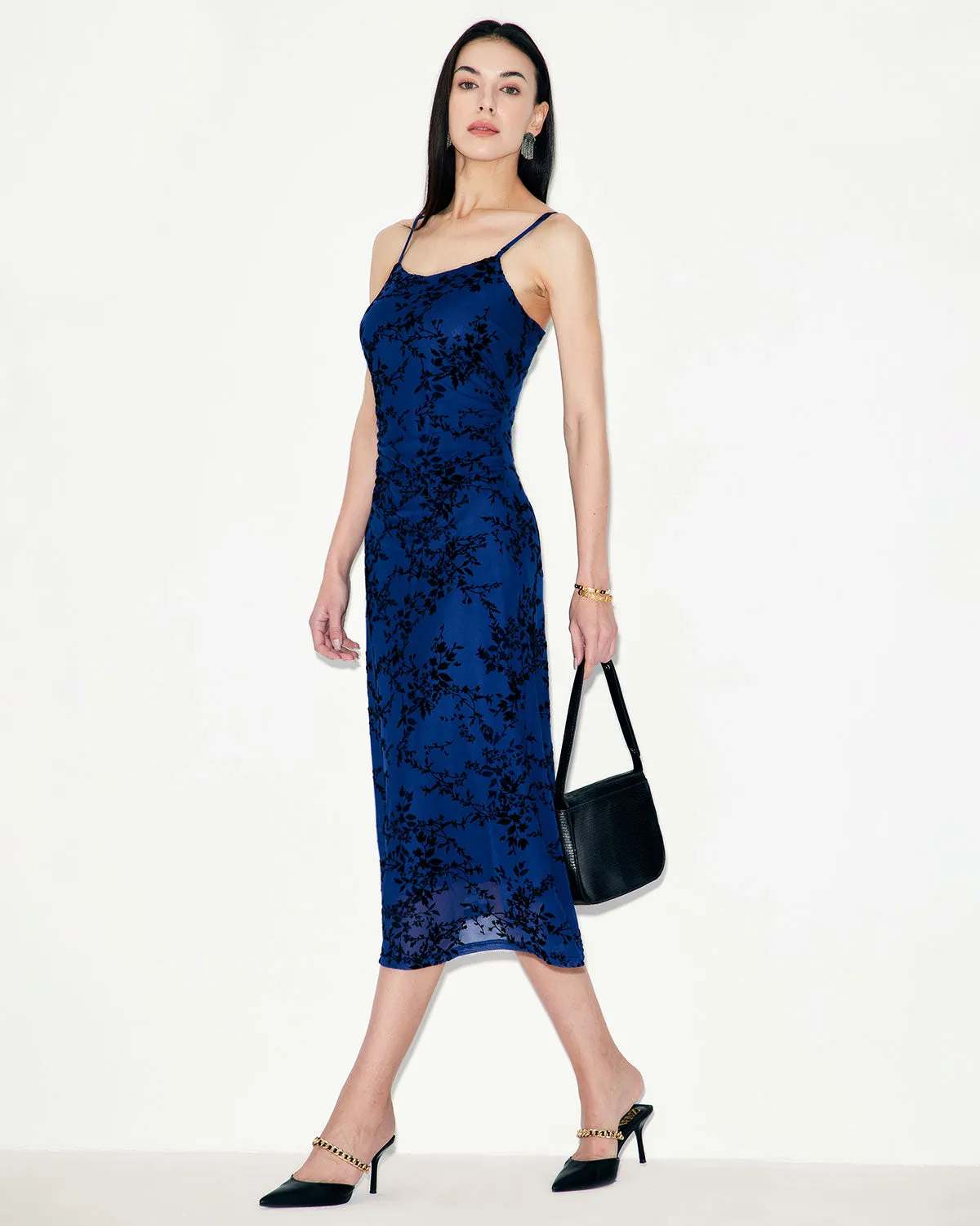 Blue Floral Mesh Slip Midi Dress sold by rihoas product image thumbnail 3