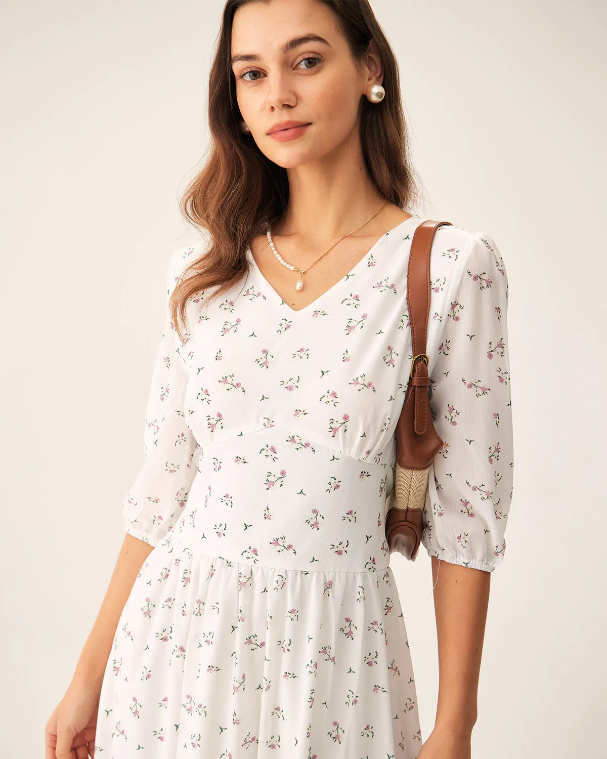 White Floral Flowy Maxi Dress sold by rihoas product image thumbnail 2