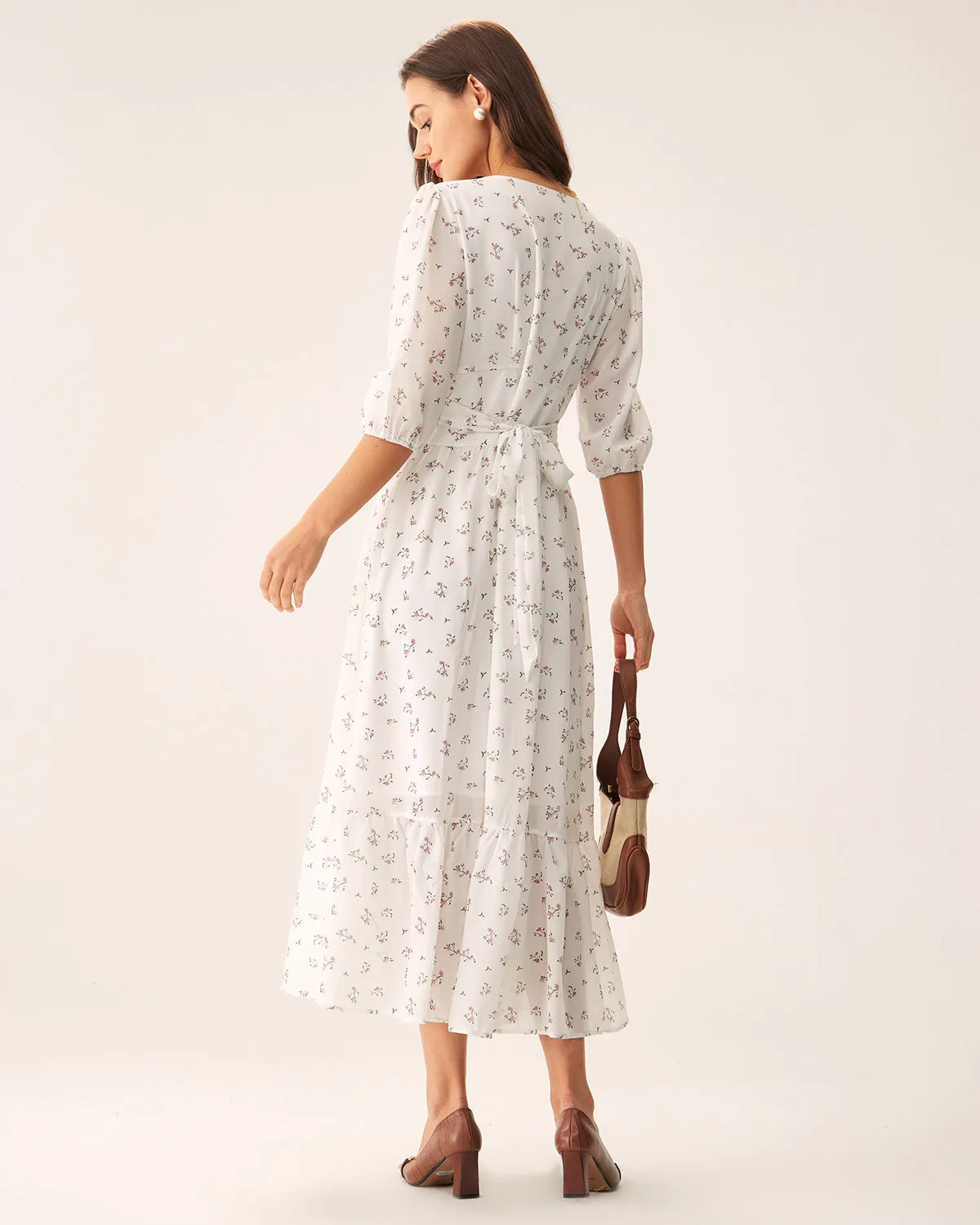 White Floral Flowy Maxi Dress sold by rihoas product image thumbnail 4